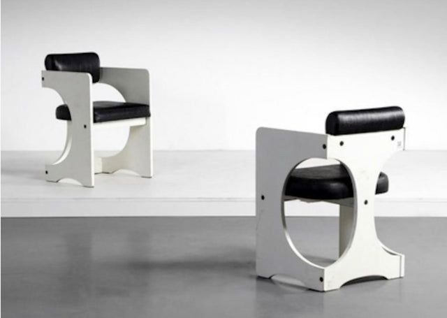Italian Armchairs in Lacquered Beech and Black Leather