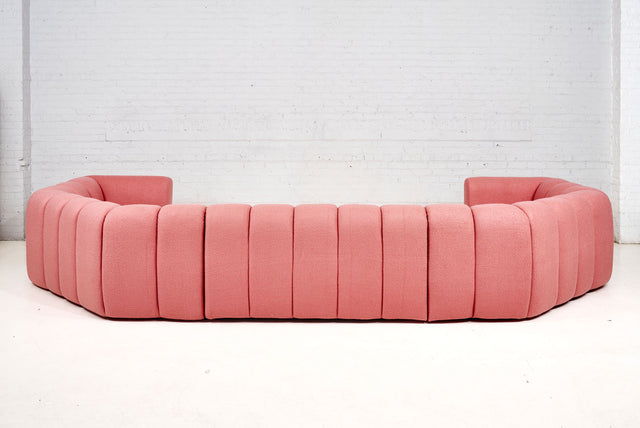 Bernhardt 3 Piece Sectional Channel Tufted Pink Boucle