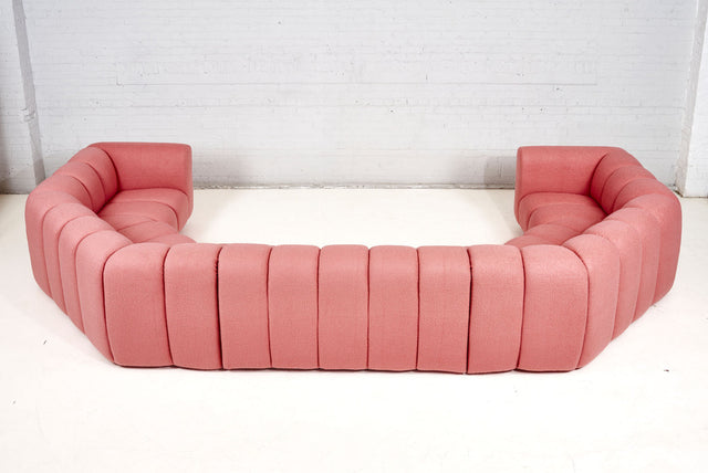 Bernhardt 3 Piece Sectional Channel Tufted Pink Boucle