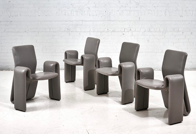 Set of Four Brayton International Gray Leather Lounge Chairs