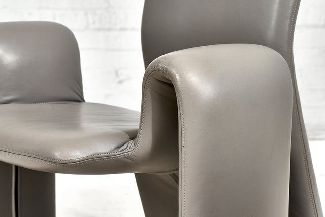 Set of Four Brayton International Gray Leather Lounge Chairs