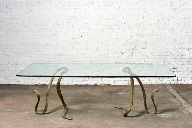 ELODIA Sculptural Brass Cobra and Glass Dining Table