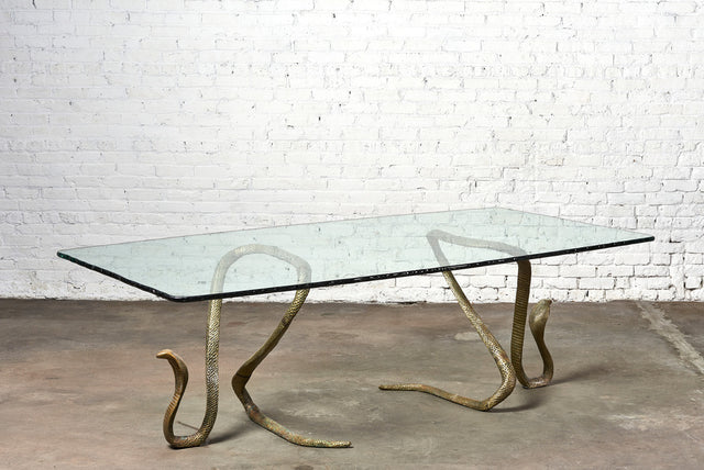 ELODIA Sculptural Brass Cobra and Glass Dining Table