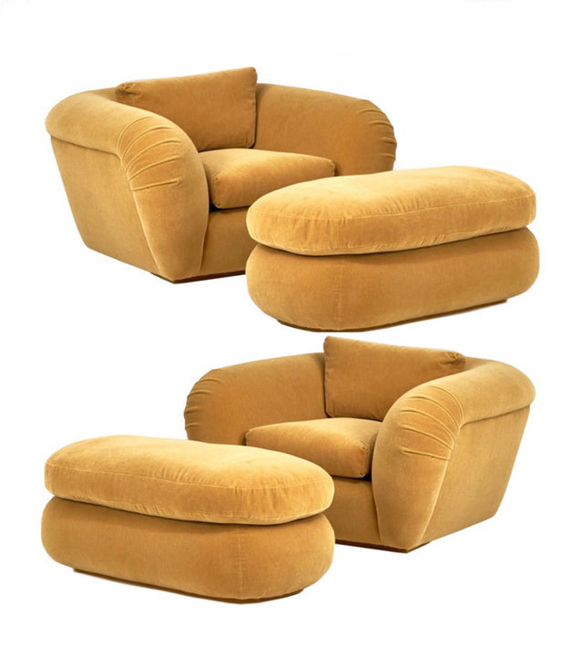 Pair of Jay Spectre Lounge Chairs and Ottomans