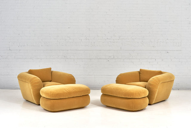 Pair of Jay Spectre Lounge Chairs and Ottomans