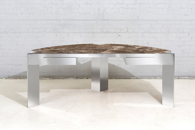 Stainless Steel and Marble "Mezzaluna" Desk by Leon Rosen for Pace