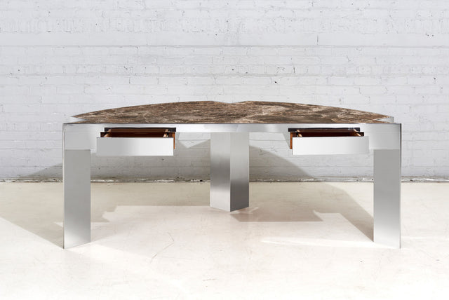 Stainless Steel and Marble "Mezzaluna" Desk by Leon Rosen for Pace