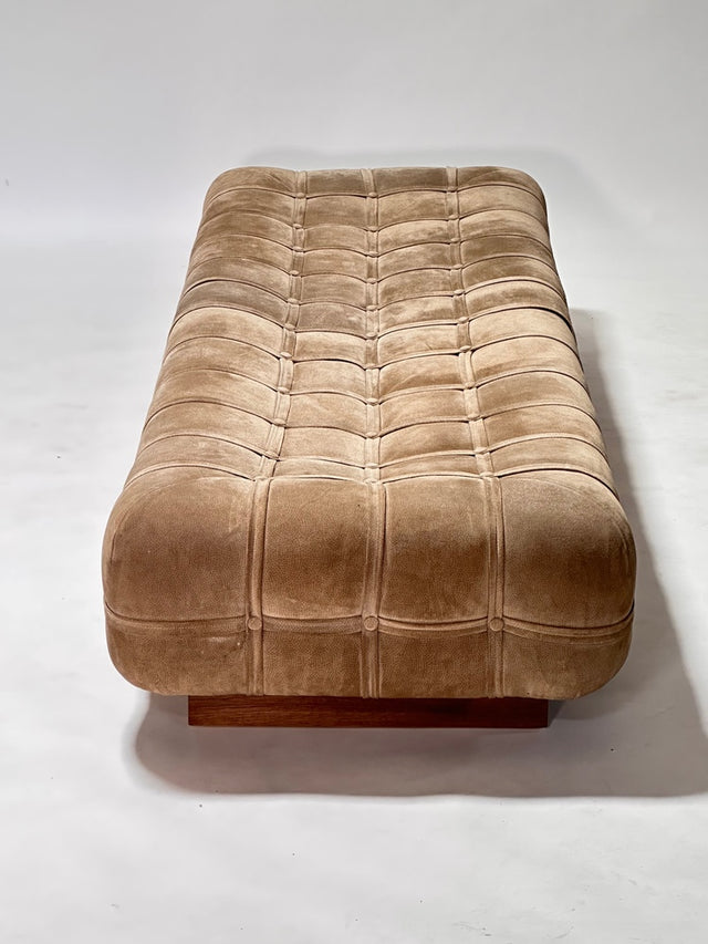 Suede Marshmallow Pouf Bench/ Daybed on Walnut Plinth Base