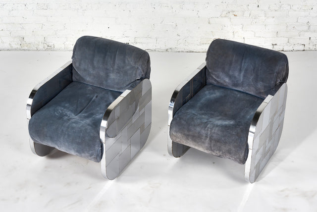 Paul Evans Chrome and Suede Cityscape Lounge Chairs for Directional