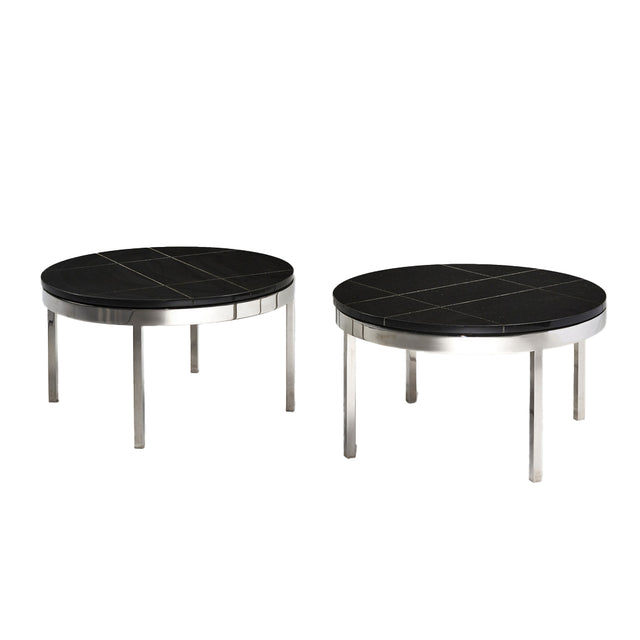 Knoll Black Granite and Stainless Steel Side/End Tables