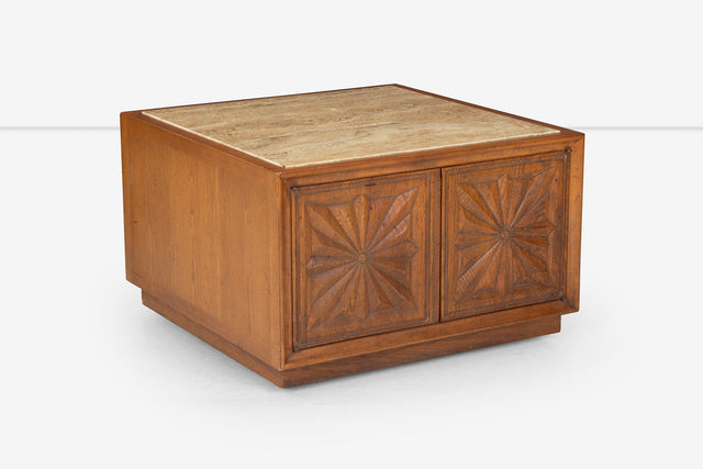 Henredon "Town and Country" Travertine and Oak Coffee Table