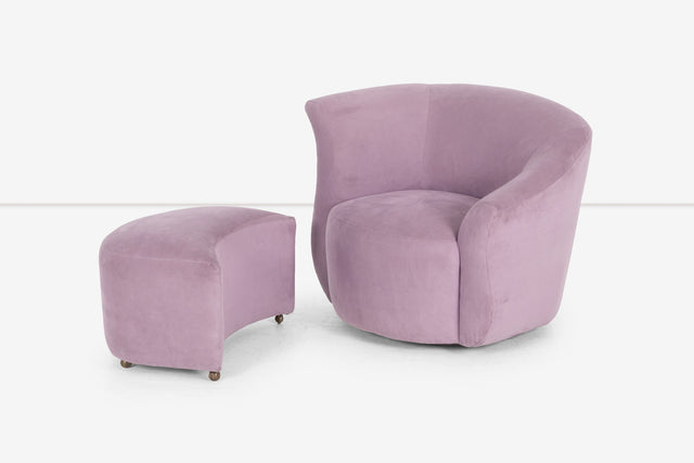 Directional Asymmetric Lounge Chair and Ottoman