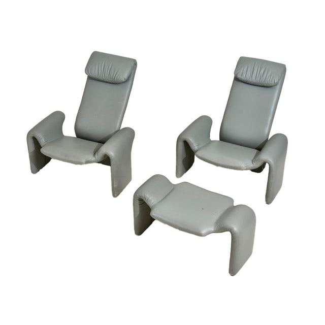 Pair of ‘Ribbon’ Gray Leather Lounge Chairs and Ottoman by Steve Leonard for Brayton Intl